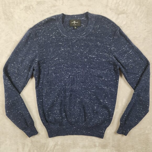 7 For All Mankind Heathered Blue Pullover Men's Wool Blend Size L - Picture 1 of 6